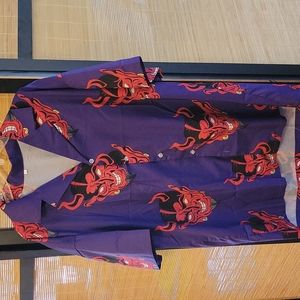 Devil 😈 print Purple and Red oversized button up casual shirt. Size Large